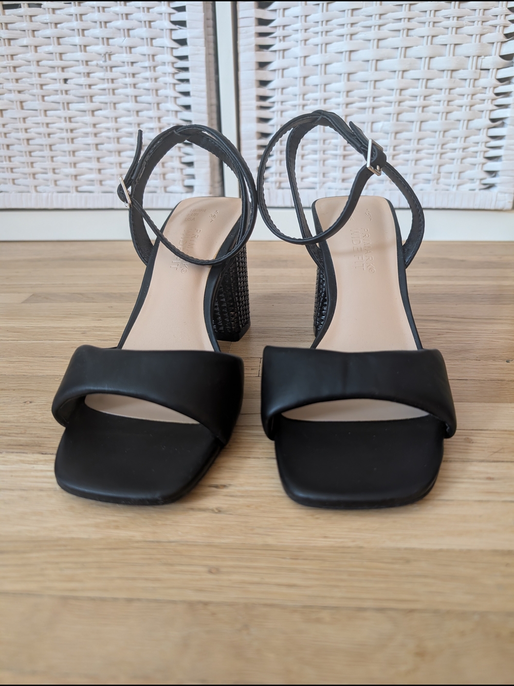 Primark Wide Width Black Square-Toe Block Heel Sandals